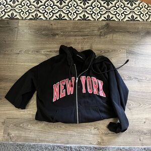 Black New York zip up with hood